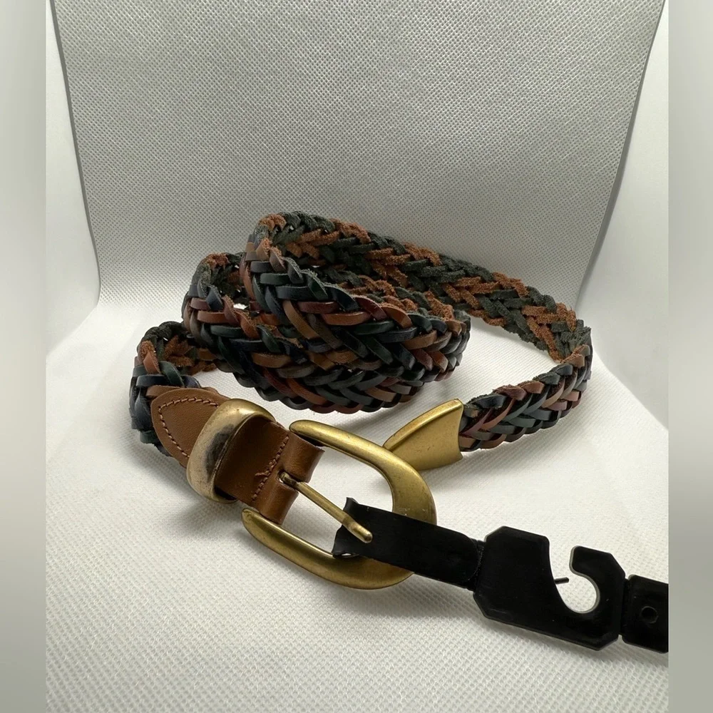 NWT Capezio Genuine Leather Braided Belt Brown Black Brass Buckle Made in Argent